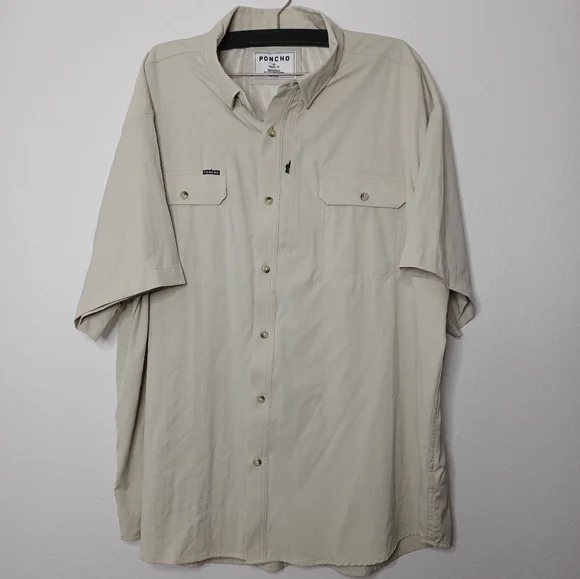 Men's Poncho Magnetic Pocket Regular Fit Short Sleeve Button Front Shirt Outdoor - Picture 1 of 10